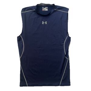 Under Armour Mens Compression Heatgear Tank Blue SZ XL Active Workout Muscle Gym